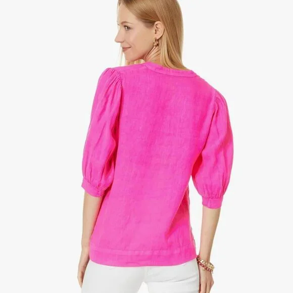 Lily Pulitzer Women's Pink linen Top - Picture 2 of 5